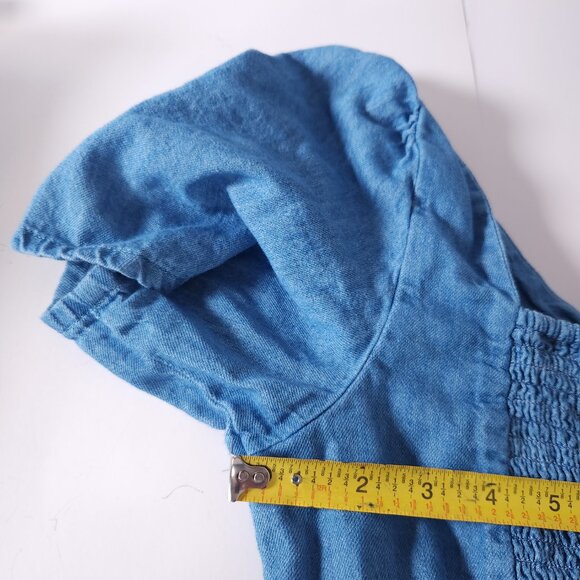 Old Navy Womens Denim Jumpsuit M Petite Blue Puff Sleeve Farmcore Cottagecore - Picture 5 of 13